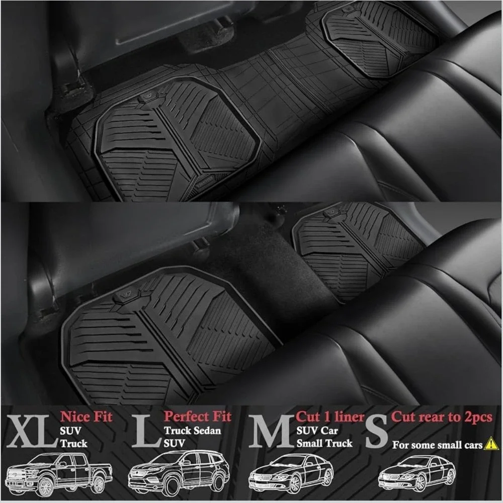 CAR PASS Rear Car Mat Heavy Duty Rubber Waterproof Trim-to-Fit SUV Truck